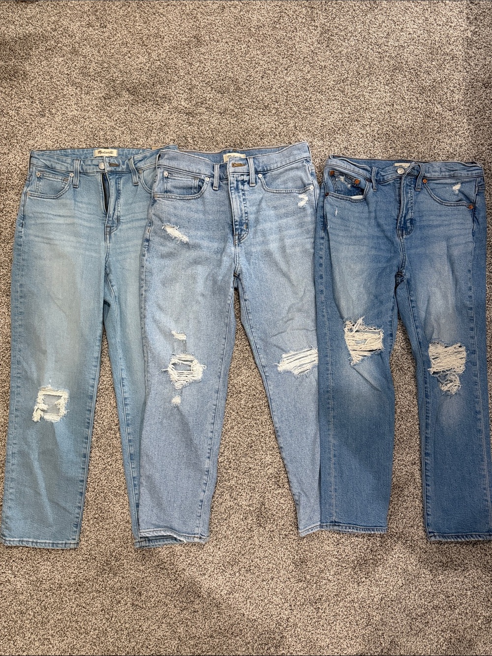 Madewell Distressed Boyfriend Jeans Trio in Light to Medium Blue